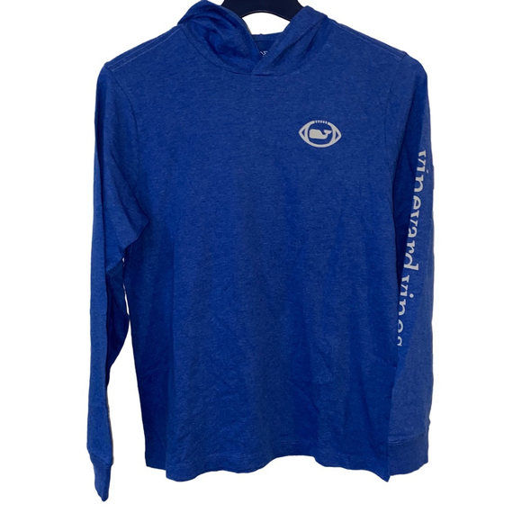 Vineyard Vines Other - Boys Vineyard Vines Hoodie Tee M Heather Blue with White Football Logo NWT